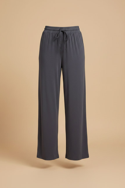 Pantalon Chinois Gris Droit Fluide Ample Femme - Viscose - vue 3