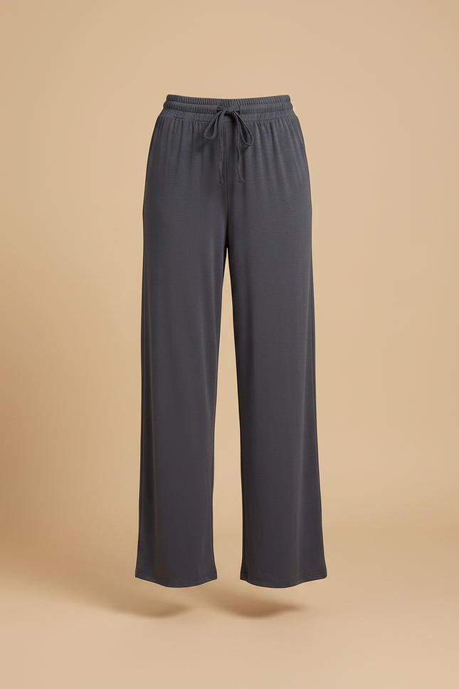 Pantalon Chinois Gris Droit Fluide Ample Femme - Viscose - vue 3