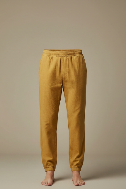 Pantalon Chinois Jaune Ample Coton Élastique Homme - vue 3