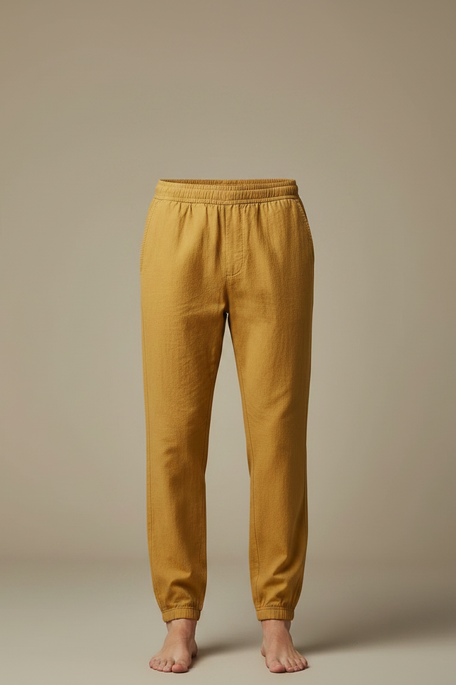 Pantalon Chinois Jaune Ample Coton Élastique Homme - vue 3