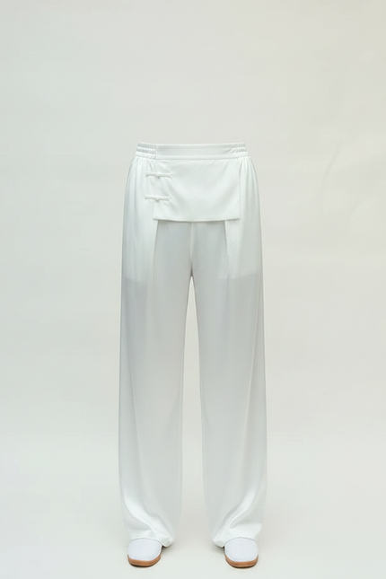 Pantalon Chinois Blanc Satin Ample Fluide Unisexe - vue 3