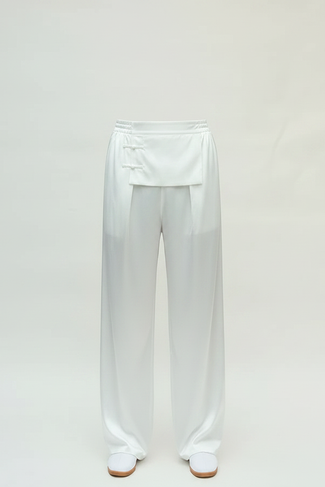 Pantalon Chinois Blanc Satin Ample Fluide Unisexe - vue 3