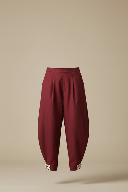 Pantalon Chinois Bordeaux Bouffant Plissé Coton Femme - vue 3