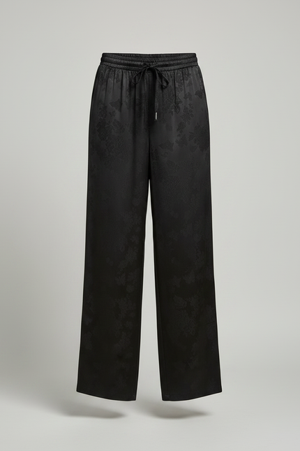 Pantalon Chinois Noir Ample Soie Jacquard Femme - vue 3
