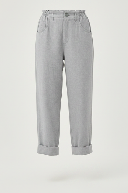 Pantalon Chinois Gris Clair Ample Coton Lin - vue 3