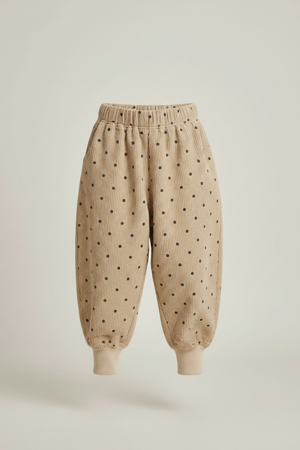 Pantalon Chinois Beige Côtelé Ample Pois Fille Confortable - Cordé - vue 3