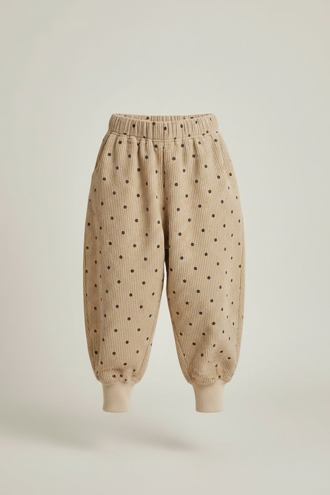 Pantalon Chinois Beige Côtelé Ample Pois Fille Confortable - Cordé - vue 3