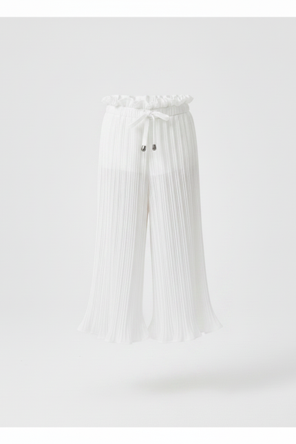Pantalon Chinois Blanc Plissé Fluide Ample Enfant - Polyester - vue 3
