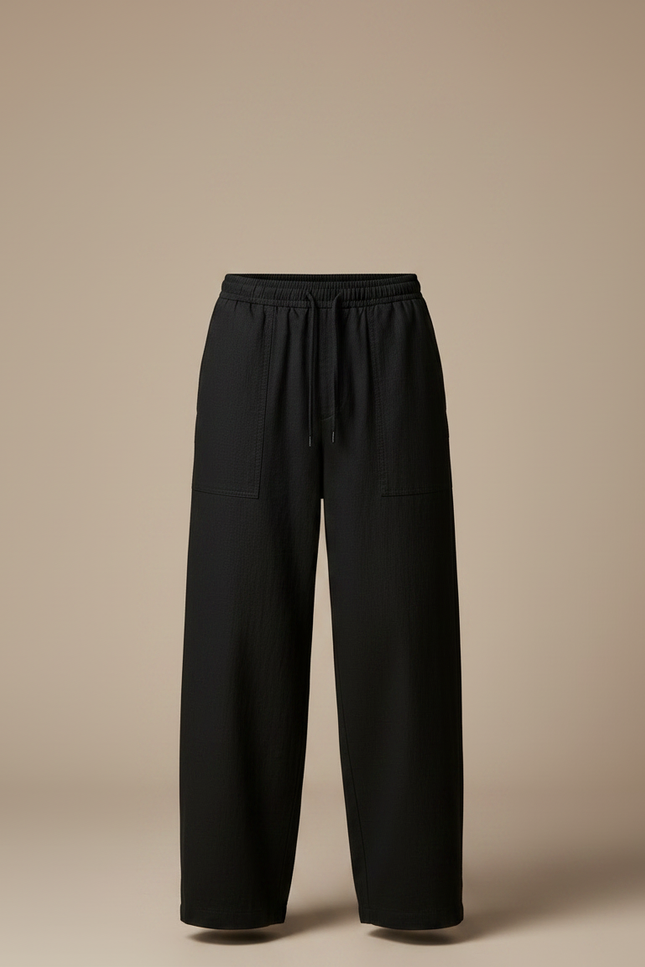 Pantalon Chinois Noir Ample Lin Homme Décontracté - vue 3