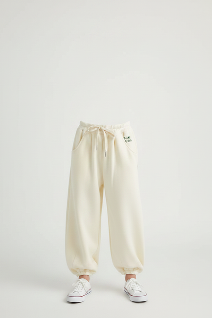 Pantalon Chinois Crème Ample Coton Enfant Décontracté - Beige Molleton - vue 3