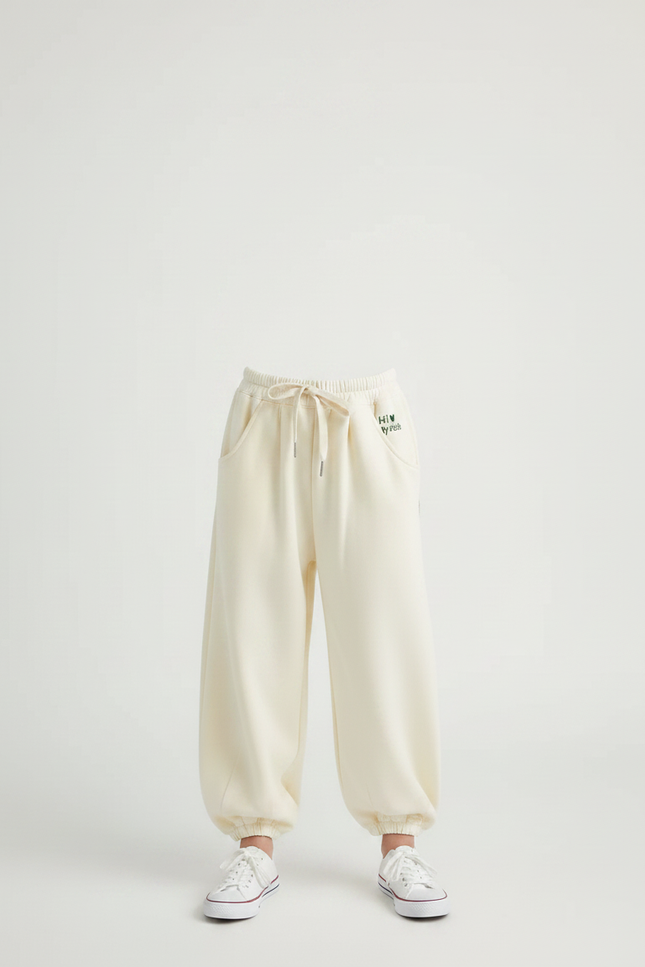 Pantalon Chinois Crème Ample Coton Enfant Décontracté - Beige Molleton - vue 3