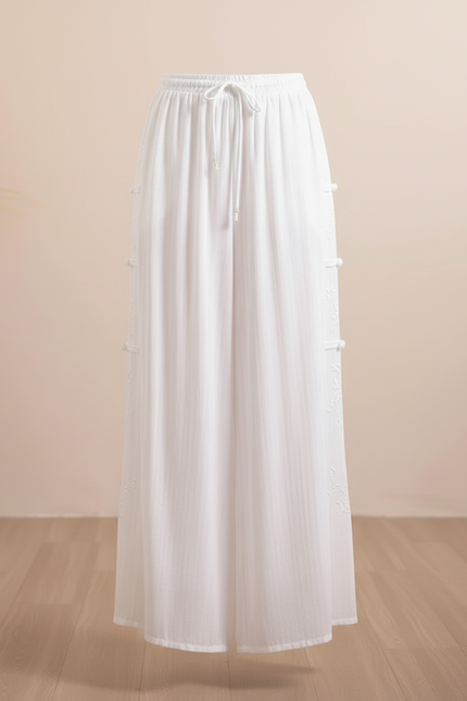 Pantalon Chinois Blanc Ample Brodé Tencel Fluide - Viscose - vue 3