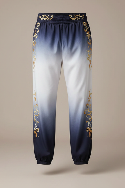 Pantalon Chinois Dégradé Bleu Ornement Doré Fluide - Satin - vue 3