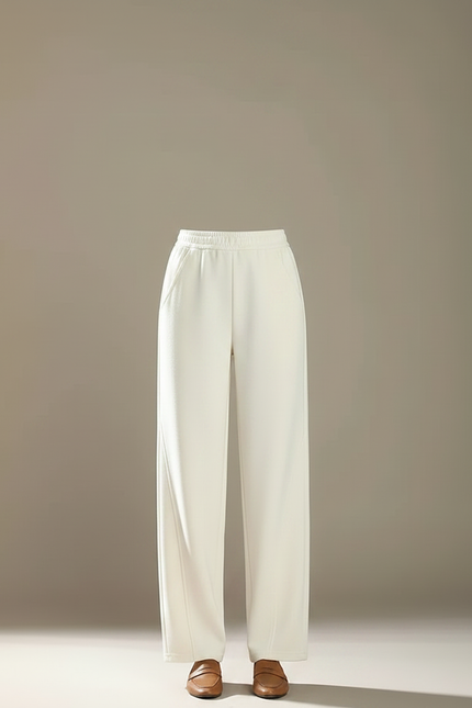 Pantalon Chinois Crème Ample Fluide Décontracté Élégant - Beige Maille - vue 3