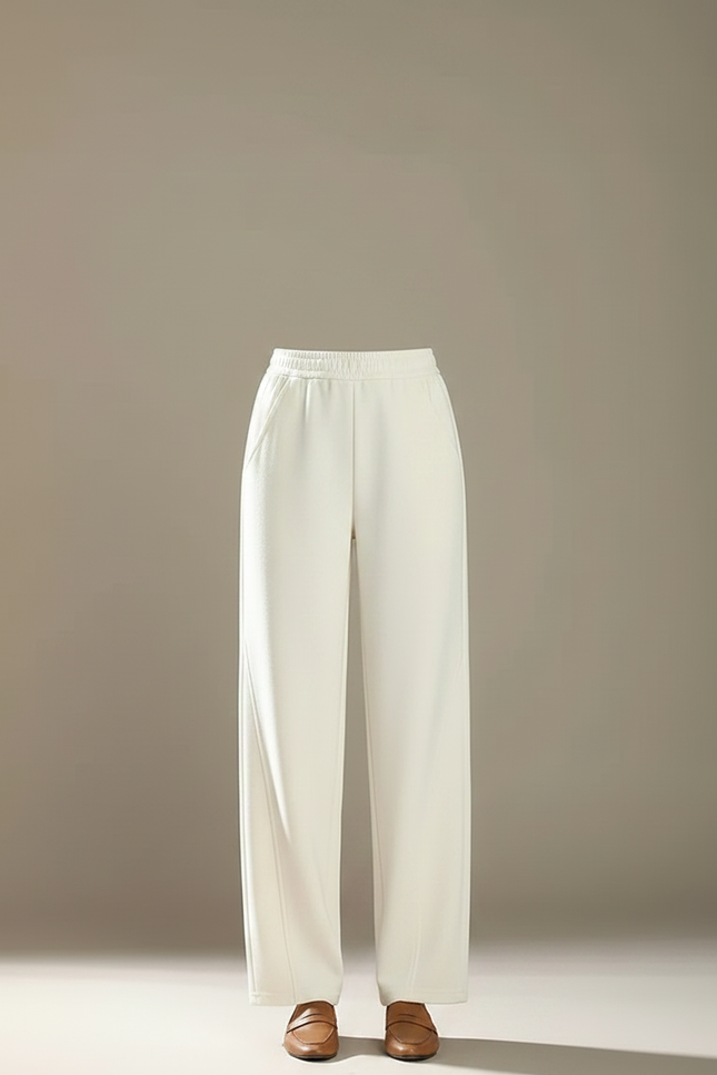 Pantalon Chinois Crème Ample Fluide Décontracté Élégant - Beige Maille - vue 3