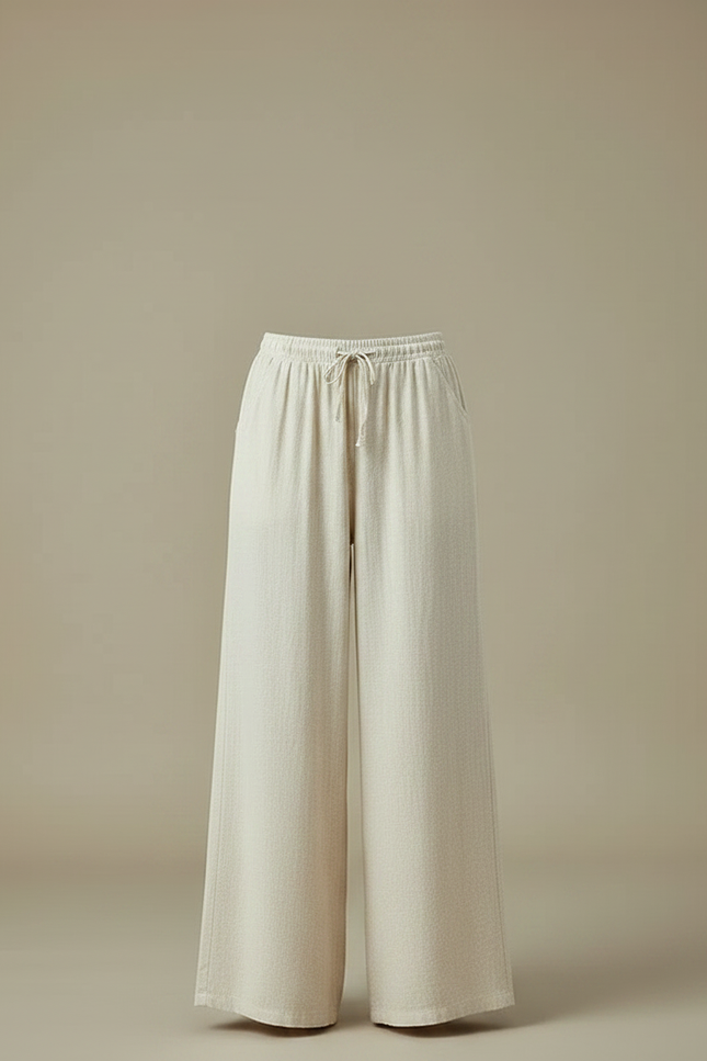 Pantalon Chinois Beige Ample Coton Lin Fluide - vue 3