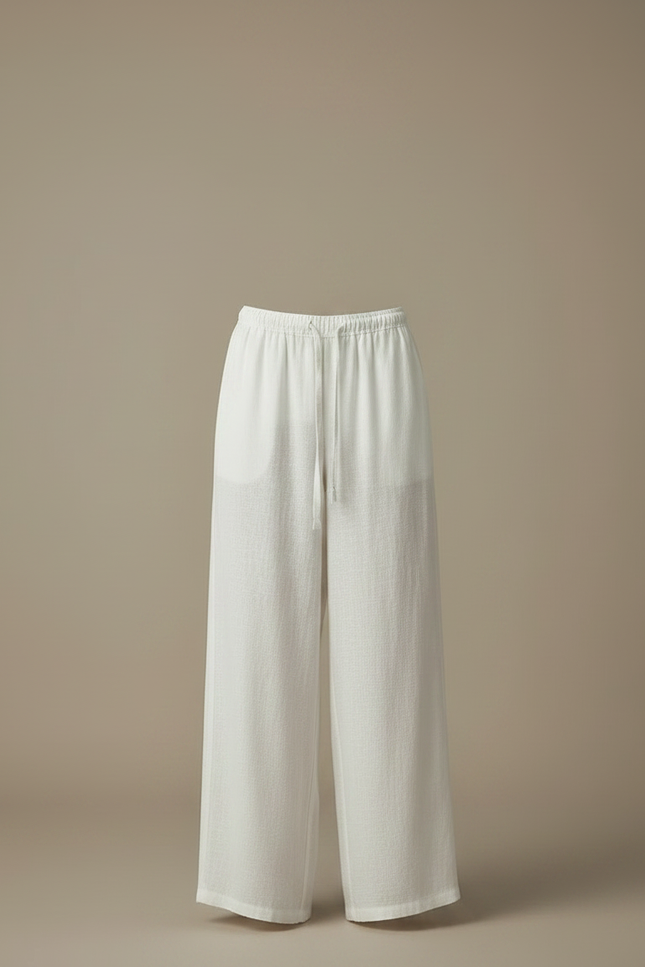 Pantalon Chinois Lin Blanc Ample Décontracté Fluide - vue 3