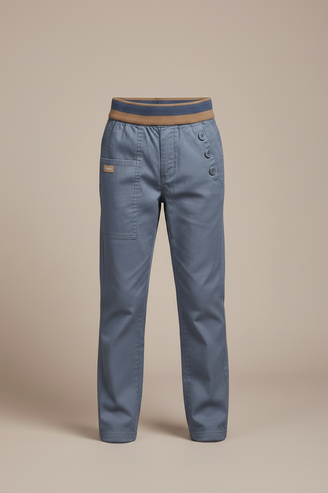 Pantalon Chinois Bleu Décontracté Boutons Coton Garçon - vue 3