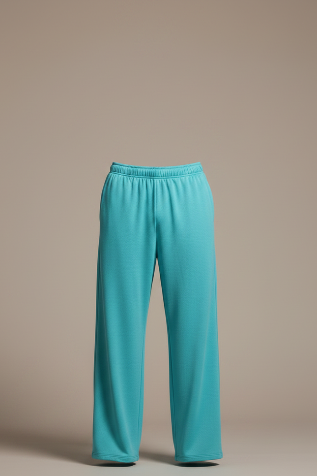 Pantalon Chinois Ample Fluide Turquoise Uni Unisexe - Bleu Polyester - vue 3