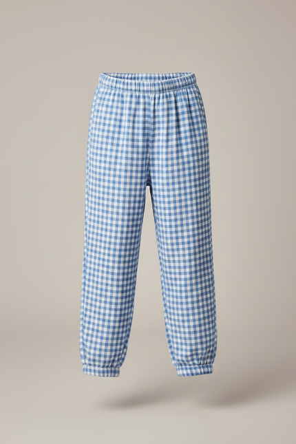 Pantalon Chinois Gingham Bleu Coton Ample Enfant - vue 3