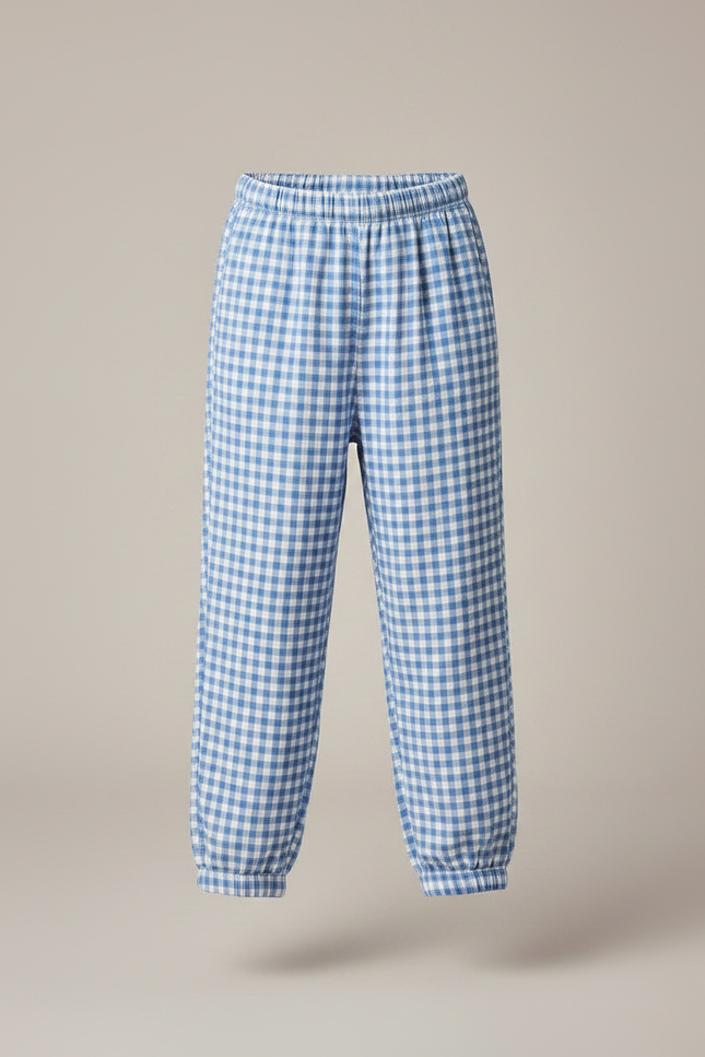 Pantalon Chinois Gingham Bleu Coton Ample Enfant - vue 3