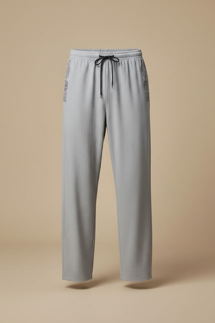 Pantalon Chinois Gris Ample Décontracté Brodé Cordon Homme - Maille - vue 3