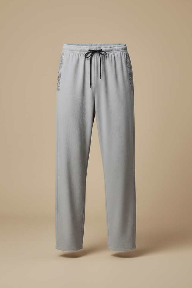 Pantalon Chinois Gris Ample Décontracté Brodé Cordon Homme - Maille - vue 3