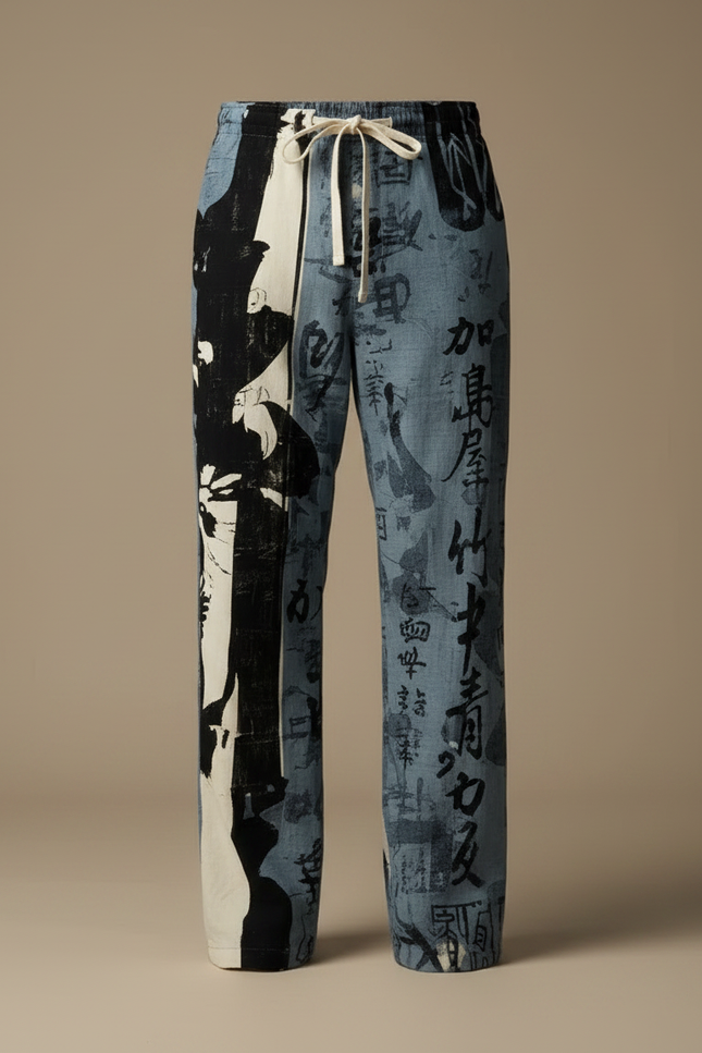 Pantalon Chinois Imprimé Calligraphie Large Décontracté Élégant - Lin - vue 3