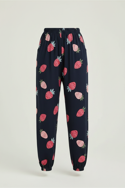 Pantalon Chinois Bleu Marine Fraises Ample Fille - Imprimé Viscose - vue 3