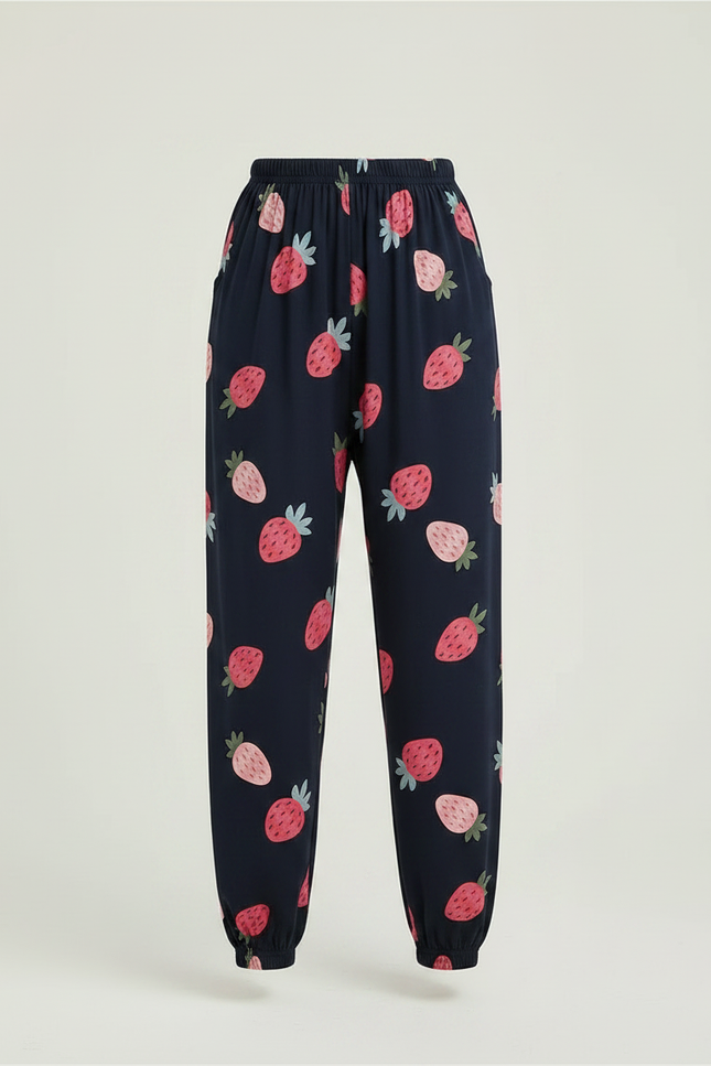 Pantalon Chinois Bleu Marine Fraises Ample Fille - Imprimé Viscose - vue 3