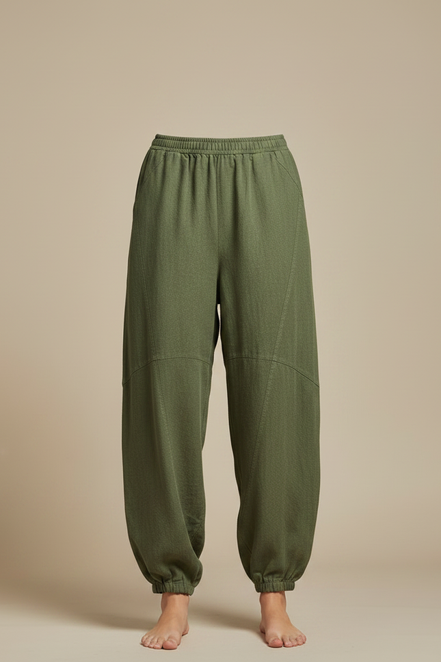 Pantalon Chinois Vert Armée Ample Lin Confortable - Kaki - vue 3