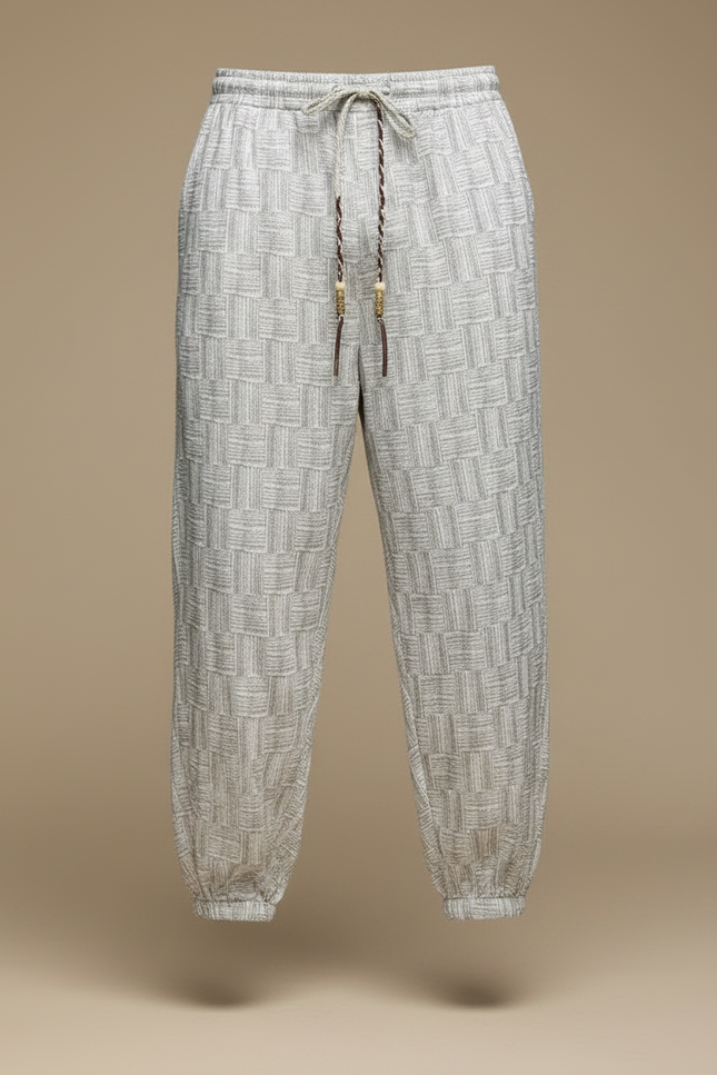 Pantalon Chinois Harem Lin Ample Motif Géométrique Clair - Gris - vue 3
