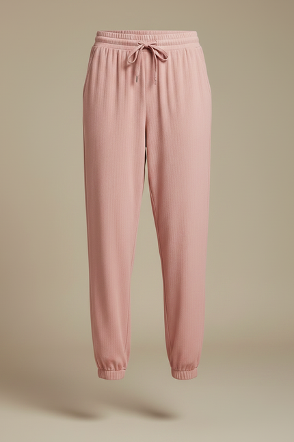 Pantalon Chinois Rose Fluide Cordon Chevilles Élastiquées Confortable - Maille - vue 3