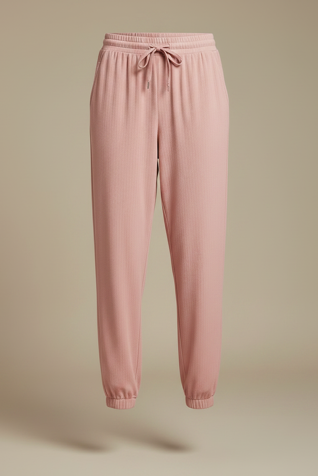 Pantalon Chinois Rose Fluide Cordon Chevilles Élastiquées Confortable - Maille - vue 3