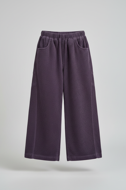 Pantalon Chinois Violet Côtelé Ample Décontracté Enfant - Cordé - vue 3