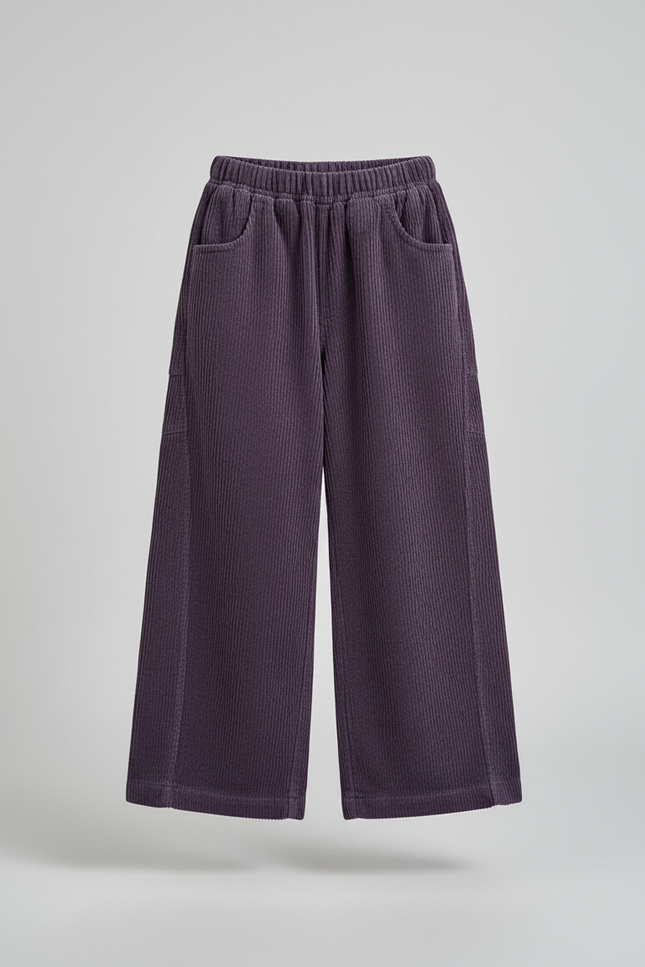 Pantalon Chinois Violet Côtelé Ample Décontracté Enfant - Cordé - vue 3