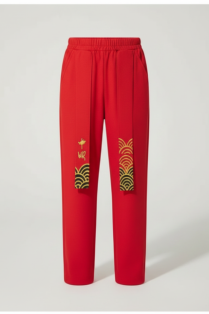 Pantalon Chinois Rouge Ample Motifs Dorés Enfant - Molleton - vue 3