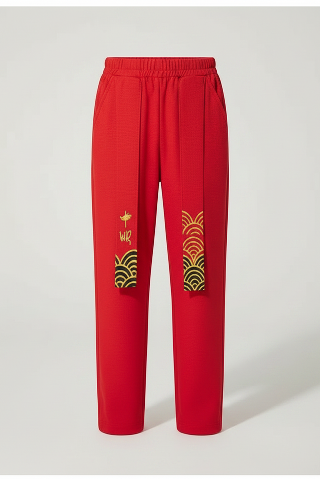 Pantalon Chinois Rouge Ample Motifs Dorés Enfant - Molleton - vue 3