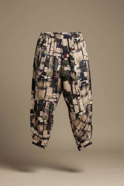 Pantalon Chinois Harem Imprimé Géométrique Ample Coton Lin - vue 3