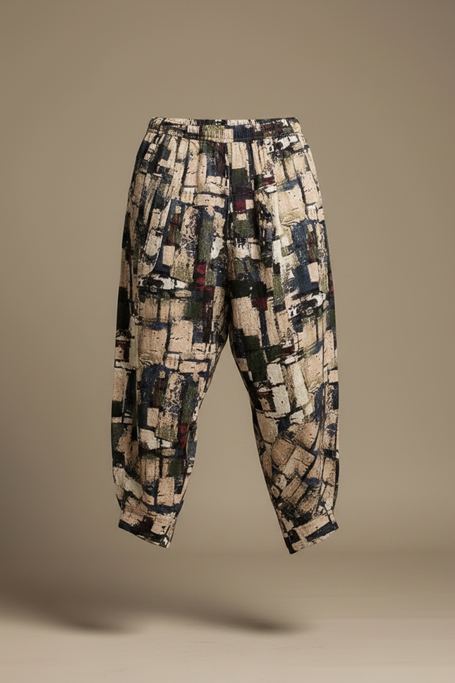 Pantalon Chinois Harem Imprimé Géométrique Ample Coton Lin - vue 3