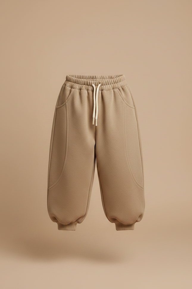 Pantalon Chinois Marron Ample Coton Enfant Décontracté Sport - Camel Molleton - vue 3