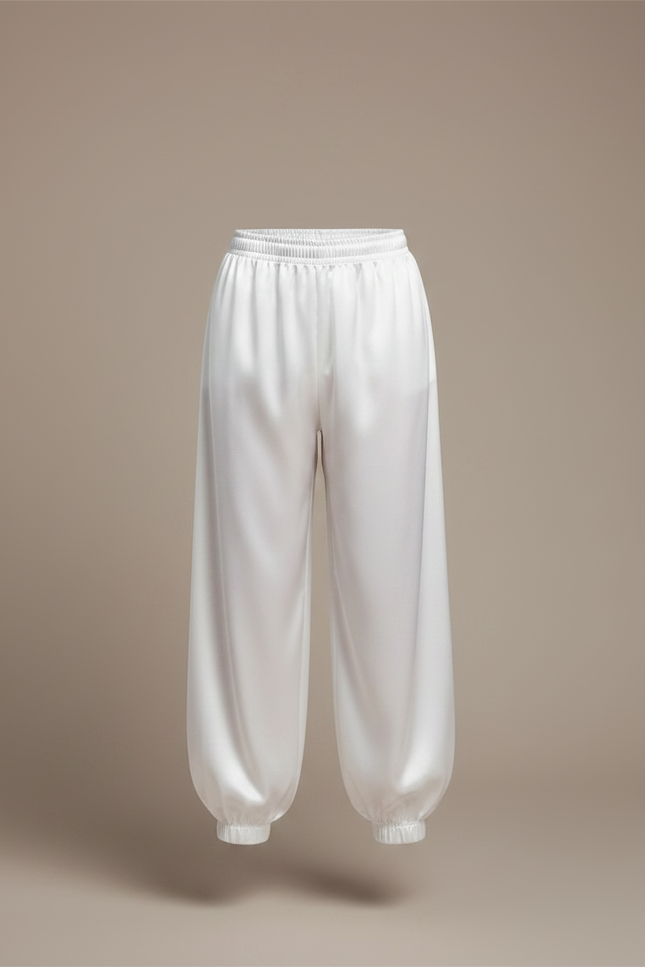 Pantalon Chinois Blanc Ample Satiné Élastique Enfant - vue 3