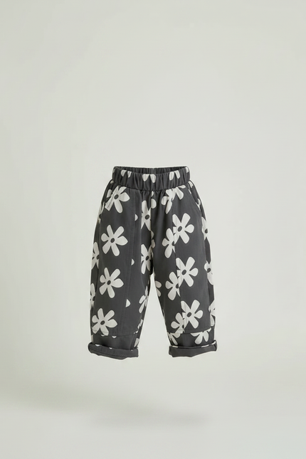 Pantalon Chinois Gris Floral Coton Harem Enfant - vue 3