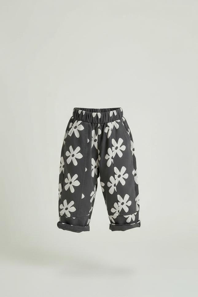 Pantalon Chinois Gris Floral Coton Harem Enfant - vue 3