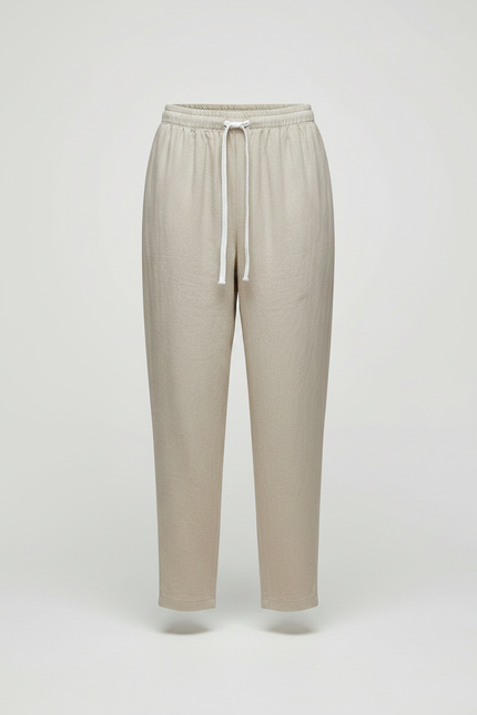 Pantalon Chinois Lin Cordon Ample Confortable Beige - vue 3