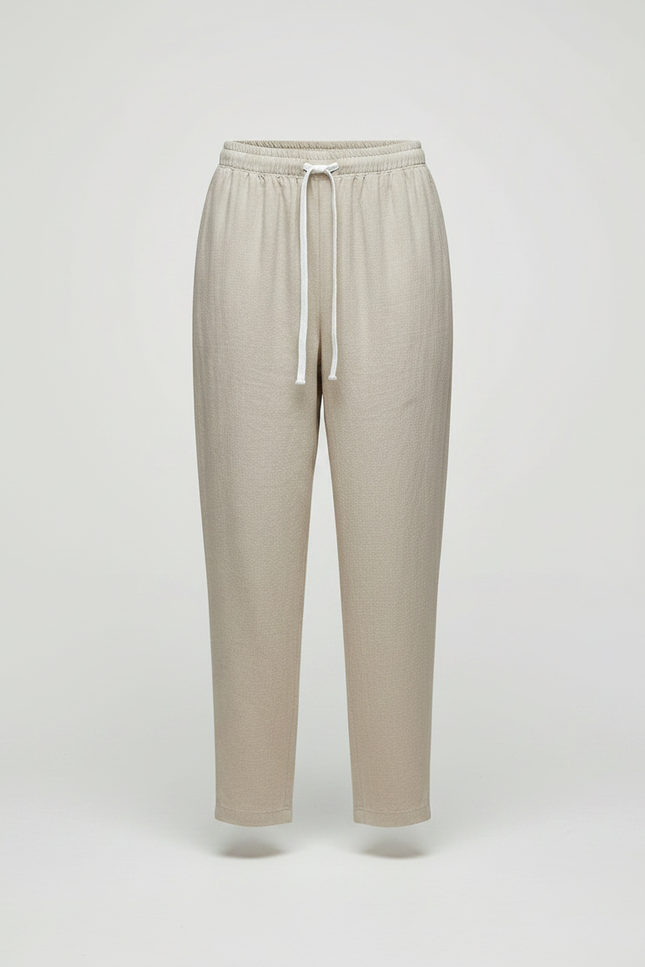 Pantalon Chinois Lin Cordon Ample Confortable Beige - vue 3