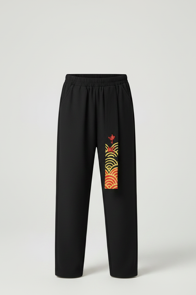Pantalon Chinois Noir Ample Motifs Rouges Enfant - Polyester - vue 3