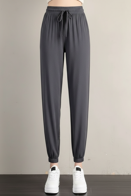 Pantalon Chinois Gris Fluide Cordon Chevilles Élastiquées - Maille - vue 3