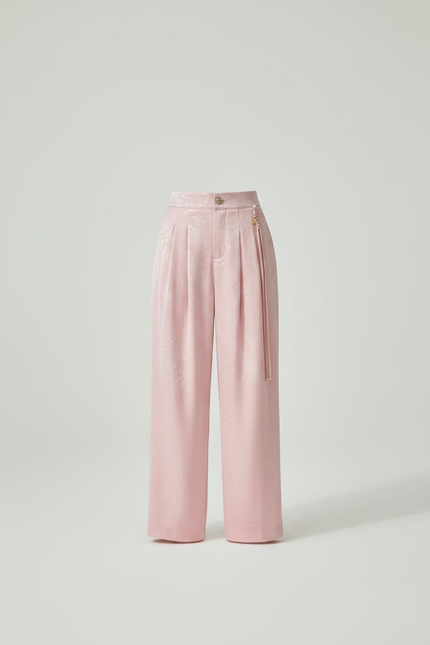 Pantalon Chinois Rose Satin Jacquard Ample Élégant - vue 3