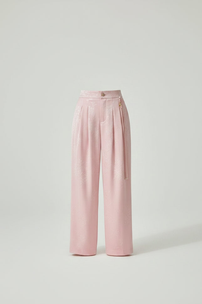Pantalon Chinois Rose Satin Jacquard Ample Élégant - vue 3